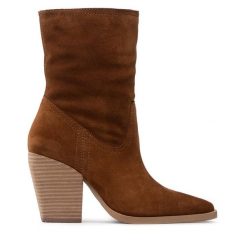 Botki Simple. Brązowe botki Simple, bez wzorów, bez obcasa, na słupku, bez zapięcia. Za 299.99 zł.
