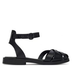 Sandały Fly London. Czarne sandały Fly London, bez wzorów, bez obcasa, na płaskiej podeszwie, bez zapięcia. Za 420.99 zł.