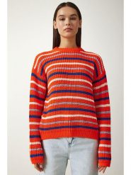 Happiness Istanbul Sweter w kolorze granatowo-kremowo-pomarańczowym rozmiar: onesize. Białe swetry Happiness Istanbul, bez wzorów, ze splotem, bez ramiączek. Za 65.54 zł.