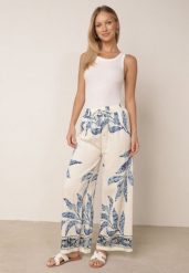 Kremowo-Niebieskie Spodnie Wiskozowe Szerokie z Florystycznym Motywem Casual Nelinore. Brązowe jeansy Born2be, l, bez wzorów, z jeansu, casualowe. Za 49.99 zł.