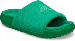 Klapki Dla Dorosłych Crocs Classic Towel Slide. Zielone klapki Crocs, bez wzorów, z materiału, bez obcasa, bez zapięcia. Za 181.99 zł.