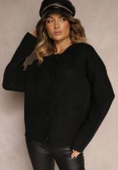 Czarny Rozpinany Casualowy Kardigan z Wełną Besalttia. Czarne swetry Renee, na jesień, bez wzorów, z jeansu, eleganckie, bez ramiączek. W wyprzedaży za 151.99 zł.