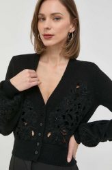 Twinset kardigan damski kolor czarny lekki. Czarne swetry Twinset, m, z aplikacjami, bez ramiączek. Za 1,329.90 zł.