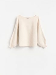 Sweter z bawełną - kremowy. Białe swetry Reserved, l, bez wzorów, z bawełny, bez ramiączek. Za 119.99 zł.