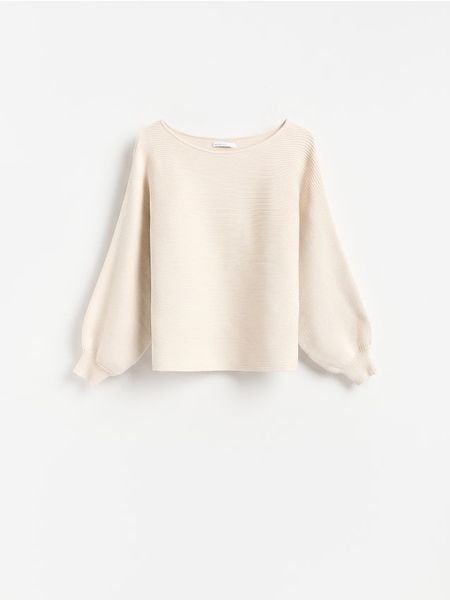 Sweter z bawełną - kremowy. Białe swetry Reserved, l, bez wzorów, z bawełny, bez ramiączek. Za 119.99 zł.