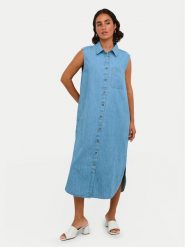 Kaffe Sukienka jeansowa Louise 10508518 Niebieski Regular Fit. Niebieskie sukienki Kaffe, bez wzorów, z bawełny, bez kołnierzyka, bez ramiączek. Za 129.99 zł.