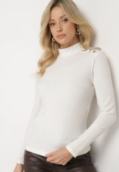 Biała Bluzka z Bawełną Ozdobiona Guzikami Falida. Białe bluzki Born2be, xl, z aplikacjami, z bawełny, eleganckie, bez kołnierzyka, bez ramiączek. W wyprzedaży za 21.24 zł.