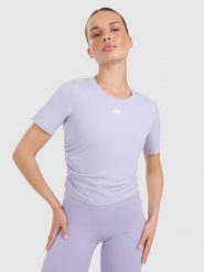 4F Top do jogi i pilatesu szybkoschnący damski - fioletowy S. Niebieskie topy sportowe 4f, l, bez wzorów, z elastanu, na jogę i pilates. Za 99.99 zł.