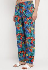 Niebieskie Proste Spodnie z Wiskozy w Kwiatowy Print Yadolle. Niebieskie jeansy Born2be, na lato, l, bez wzorów, z jeansu, z podwyższonym stanem. Za 59.99 zł.