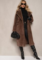 Brązowy Płaszcz z Futra z Zapięciem na Guziki i Wsuwanymi Kieszeniami Paritha. Brązowe płaszcze Renee, m, bez wzorów, eleganckie, bez kaptura. Za 329.99 zł.