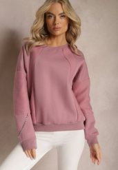 Ciemnoróżowa Bawełniana Bluza z Łańcuszkiem Eleutia. Czerwone bluzy Renee, bez wzorów, z bawełny, bez kaptura. W wyprzedaży za 75.99 zł.