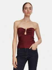 Guess Top W6YR37 Z1042 Bordowy Slim Fit. Czerwone topy Guess, s, z aplikacjami, z wiskozy, bez kołnierzyka, bez ramiączek. Za 394.99 zł.