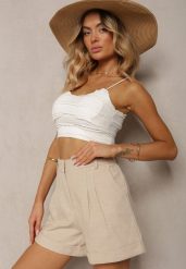 Beżowe Luźne Szorty Bermudy z Bawełny High Waist Farsefia. Brązowe szorty Renee, bez wzorów, z bawełny. W wyprzedaży za 87.99 zł.