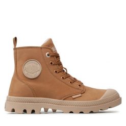 Trapery Palladium. Brązowe traperki Palladium, bez wzorów, bez obcasa, bez zapięcia. Za 579.99 zł.