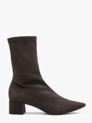 Ciemnobrązowe botki skarpetkowe. Brązowe botki Ryłko, bez wzorów, z tkaniny, klasyczne, bez obcasa, na obcasie, bez zapięcia. Za 379.99 zł.