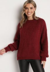 Bordowy Sweter o Klasycznym Prostym Kroju z Domieszką Wełny i Wiskozy Sezisya. Czerwone swetry Born2be, na zimę, uniwersalny, z aplikacjami, z jeansu, eleganckie, bez ramiączek. Za 149.99 zł.