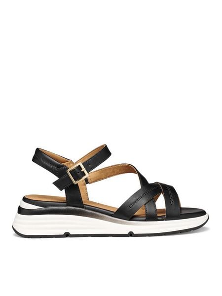 Geox Sandały D650JA 000BC C9999 Czarny. Czarne sandały Geox, bez wzorów, ze skóry, bez obcasa, na koturnie, bez zapięcia. Za 277.99 zł.