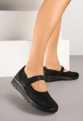 Czarne Półbuty na Tłoczonej Podeszwie z Paskiem Caleldi. Czarne półbuty wsuwane Born2be, bez wzorów, z jeansu, eleganckie, bez obcasa. Za 129.99 zł.