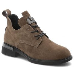 Botki damskie Vinceza o sznurowanym fasonie z zamszową cholewką ozdobnym metalowym detalem i niskim stabilnym obcasem khaki, 89151 KH. Zielone botki VINCEZA, bez wzorów, z jeansu, eleganckie, bez obcasa, bez zapięcia. Za 289.00 zł.