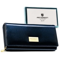 Granatowy portfel damski wykonany ze skóry naturalnej i ekologicznej - Peterson. Niebieskie portfele Peterson, bez wzorów, ze skóry. Za 83.99 zł.