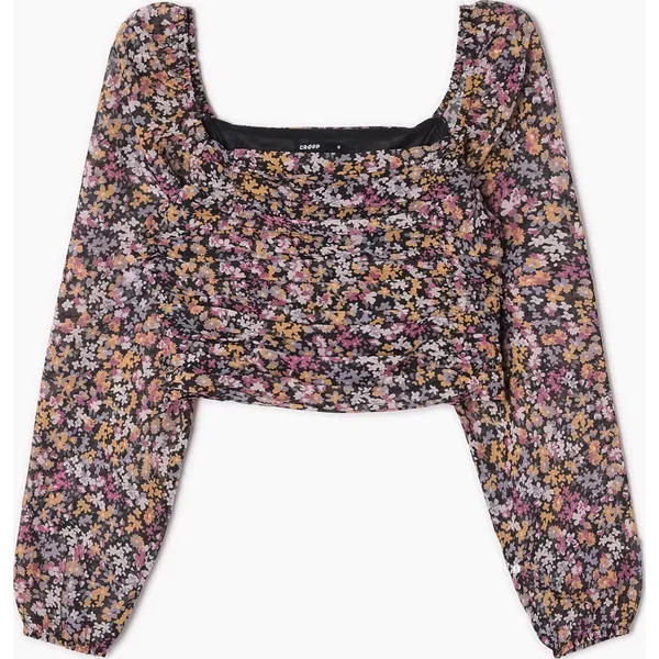 Wzorzysta bluzka - Fioletowy. Fioletowe bluzki Cropp, m, bez wzorów, z tkaniny, bez kołnierzyka, bez ramiączek. W wyprzedaży za 19.99 zł.