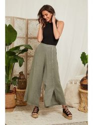 Lin Passion Lniane spodnie w kolorze khaki rozmiar: 38/40. Brązowe spodnie materiałowe Lin Passion, bez wzorów, ze lnu, klasyczne, z podwyższonym stanem. Za 78.99 zł.