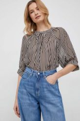 Sisley bluzka damska kolor beżowy wzorzysta. Brązowe bluzki Sisley, l, bez wzorów, z tkaniny, bez kołnierzyka, bez ramiączek. Za 319.99 zł.