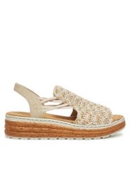 Rieker Sandały CEO-62741-60 Beżowy. Brązowe sandały Rieker, bez wzorów, z materiału, bez obcasa, na koturnie, bez zapięcia. Za 319.99 zł.