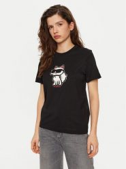 KARL LAGERFELD T-Shirt A1W17128 Czarny Regular Fit. Czarne t-shirty KARL LAGERFELD, xs, bez wzorów, z bawełny, bez kołnierzyka, bez ramiączek. Za 259.99 zł.
