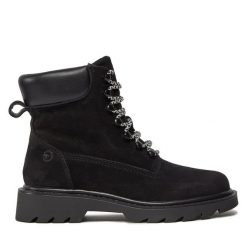 Trapery Tamaris. Czarne traperki Tamaris, bez wzorów, bez obcasa, bez zapięcia. Za 499.99 zł.