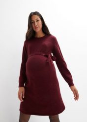 Sukienka ciążowa dzianinowa. Czerwone sukienki bonprix, bez wzorów, z dzianiny, bez kołnierzyka, moda ciążowa, bez ramiączek. Za 137.99 zł.