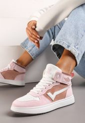 Różowo-Białe Sneakersy Esspina. Czerwone buty sportowe lifestyle Renee, z aplikacjami, sportowe, za kostkę, bez zapięcia. W wyprzedaży za 39.99 zł.