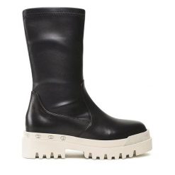 Botki Badura. Czarne botki Badura, bez wzorów, bez obcasa, na płaskiej podeszwie, bez zapięcia. Za 279.99 zł.