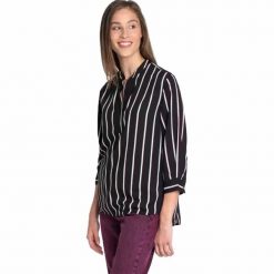 LEE BLOUSE DAMSKA KOSZULA MATERIAŁOWA W PASKI BLACK L46PAC01 112110953. Czarne koszule Lee, l, bez wzorów, z materiału, bez kołnierzyka, bez ramiączek. Za 129.99 zł.