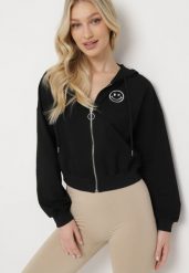 Czarna Bluza z Wyszytą Buźką i Kapturem Ściąganym Troczkami Ilexa. Czarne bluzy Born2be, l, bez wzorów, z dzianiny, bez ramiączek. W wyprzedaży za 55.24 zł.