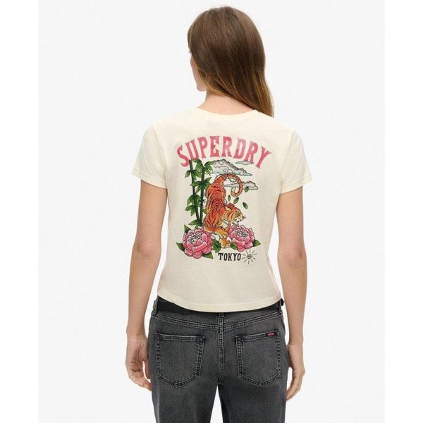 Koszulka z kryształkami do tatuażu. Białe t-shirty sportowe Superdry, bez wzorów, bez ramiączek. W wyprzedaży za 160.70 zł.