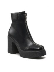 JENNY Botki HZ96063-5 Czarny. Czarne botki Jenny, bez wzorów, ze skóry, bez obcasa, na słupku, bez zapięcia. Za 160.99 zł.