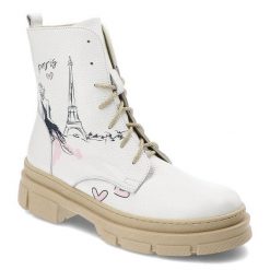 Białe Botki Armodo Wygodne Obuwie Damskie. Białe botki Armodo, bez wzorów, ze skóry, eleganckie, bez obcasa, bez zapięcia. Za 389.00 zł.