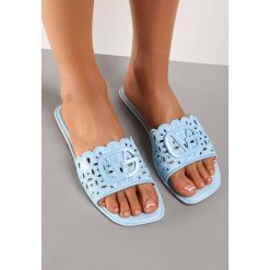 Jasnoniebieskie Klapki Wippey. Niebieskie klapki Renee, z aplikacjami, eleganckie, z otwartym noskiem, bez obcasa, na płaskiej podeszwie, bez zapięcia. W wyprzedaży za 59.99 zł.