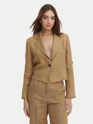 Marella Marynarka Papiro 2615041042 Beżowy Regular Fit. Brązowe marynarki i żakiety Marella, bez wzorów, ze lnu, bez ramiączek. Za 779.99 zł.