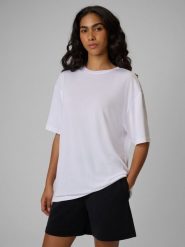 4F T-shirt loose gładki damski - biały M. Białe t-shirty 4f, m, bez wzorów, z dzianiny, klasyczne, bez kołnierzyka, bez ramiączek. Za 89.99 zł.