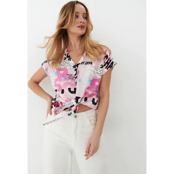 Koszula w kolorowe wzory Eco Aware - Biały. Białe koszule Mohito, bez wzorów, bez kołnierzyka, bez ramiączek. Za 69.99 zł.