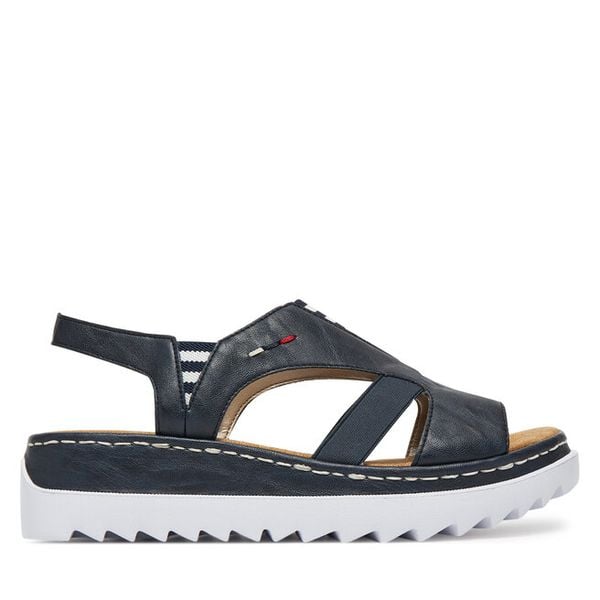 Sandały Rieker. Niebieskie sandały Rieker, bez wzorów, bez obcasa, na koturnie, bez zapięcia. Za 319.99 zł.