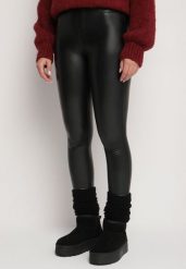 Czarne Legginsy z Ekoskóry z Wysokim Stanem i Imitacją Kieszeni Merievia. Czarne legginsy Born2be, bez wzorów, z jeansu, eleganckie. Za 39.99 zł.