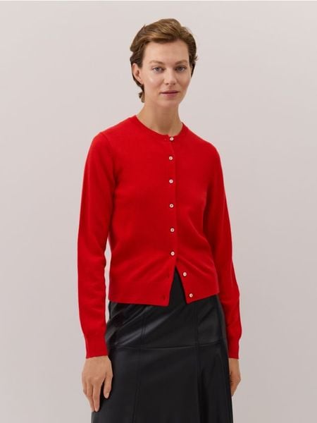 Wełniany kardigan - czerwony. Czerwone swetry Reserved, l, bez wzorów, z dzianiny, bez ramiączek. Za 239.99 zł.