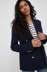 Polo Ralph Lauren marynarka 211659996005 kolor granatowy dwurzędowa gładka. Niebieskie marynarki i żakiety Polo Ralph Lauren, bez wzorów, klasyczne, bez ramiączek. Za 1,879.90 zł.