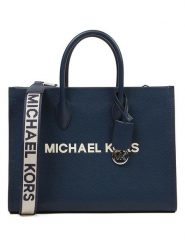 Michael Kors Skórzana torebka w kolorze granatowym - 35 x 27 x 12 cm rozmiar: onesize. Niebieskie torebki klasyczne Michael Kors, bez wzorów, z materiału, przez ramię, bez dodatków. Za 1,415.59 zł.