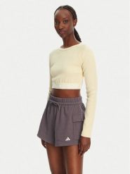 Adidas Bluzka Ribbed JD0013 Beżowy Slim Fit. Brązowe bluzki adidas, l, bez wzorów, z bawełny, bez kołnierzyka, bez ramiączek. Za 109.99 zł.
