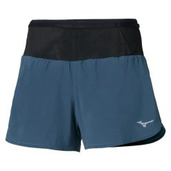 Szorty damskie Mizuno Active. Niebieskie szorty sportowe Mizuno, bez wzorów, z materiału, do biegania. Za 240.55 zł.