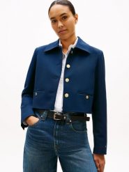 Tommy Hilfiger Krótka marynarka Kobiety Sztuczne włókno niebieski, 42. Niebieskie marynarki i żakiety Tommy Hilfiger, z aplikacjami, z dżerseju, eleganckie, bez ramiączek. Za 479.95 zł.